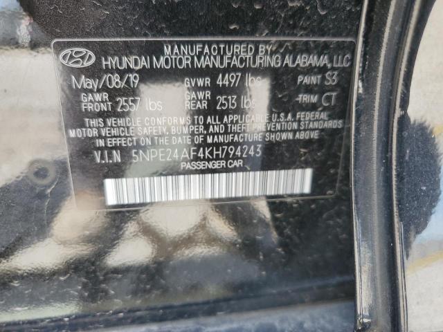 5NPE24AF4KH794243 - 2019 HYUNDAI SONATA SE BLACK photo 12