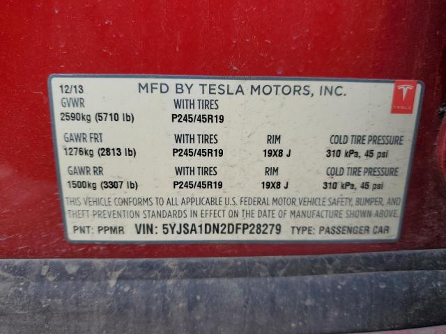 5YJSA1DN2DFP28279 - 2013 TESLA MODEL S Կարմիր լուսանկար 12