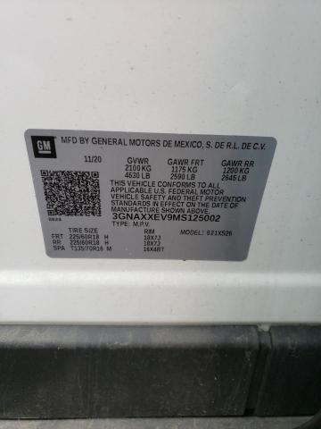 3GNAXXEV9MS125002 - 2021 CHEVROLET EQUINOX PREMIER WHITE photo 12