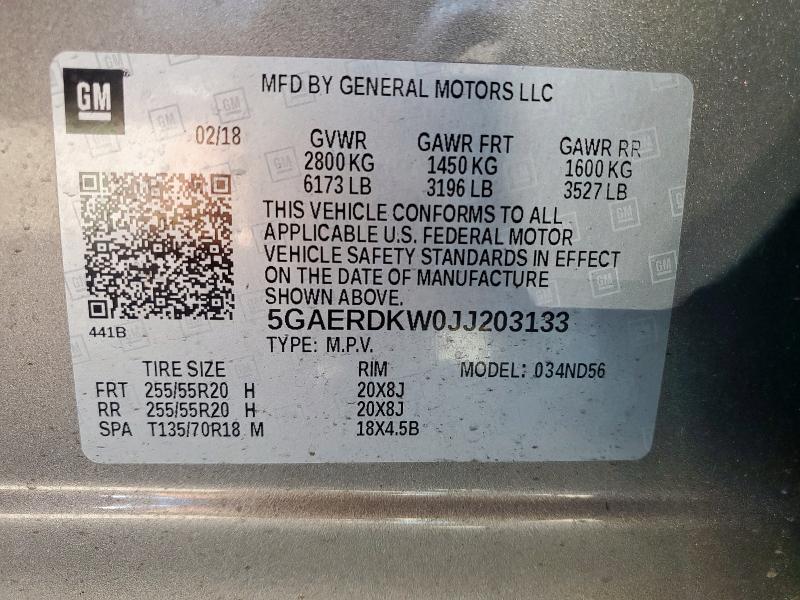 5GAERDKW0JJ203133 - 2018 BUICK ENCLAVE AVENIR SILVER photo 13