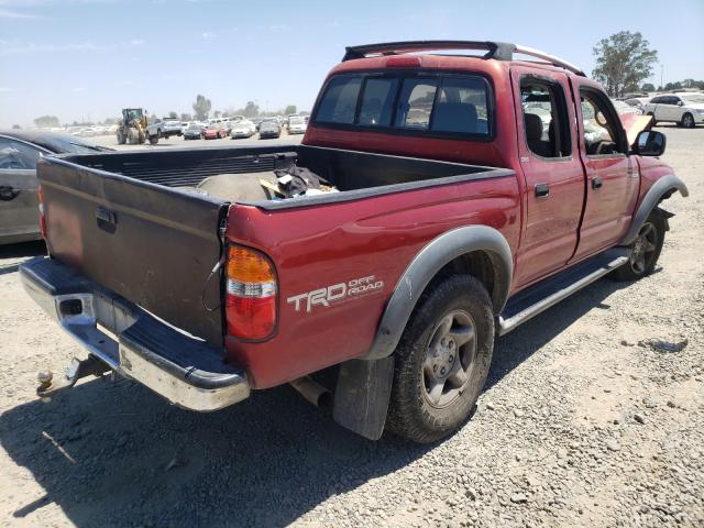 5TEGN92N72Z135251 - 2002 TOYOTA TACOMA DOUBLE CAB PRERUNNER BURGUNDY photo 4