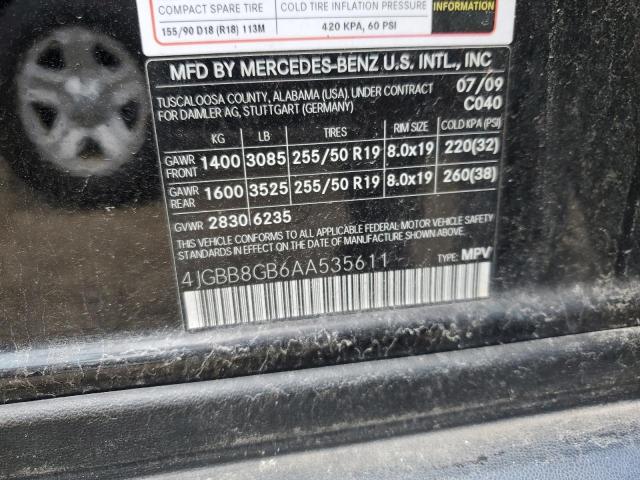 4JGBB8GB6AA535611 - 2010 MERCEDES-BENZ ML 350 4MATIC BLACK photo 12