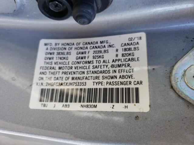 2HGFC3A5XJH753353 - 2018 HONDA CIVIC SI SILVER photo 12