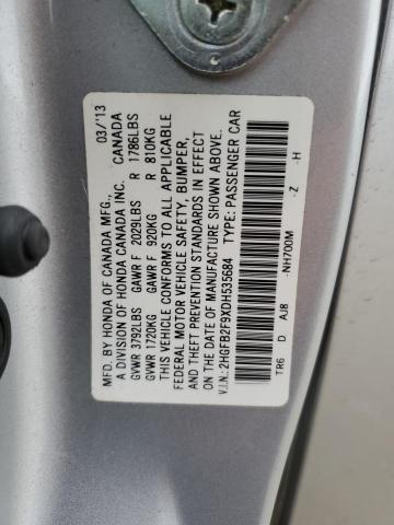 2HGFB2F9XDH535684 - 2013 HONDA CIVIC EXL Gümüş foto 12