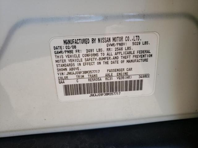 JNKAJ09F38M357717 - 2008 INFINITI EX35 BASE Սպիտակ լուսանկար 13