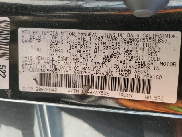 3TMJU62N28M057118 - 2008 TOYOTA TACOMA DOUBLE CAB PRERUNNER BLACK photo 12
