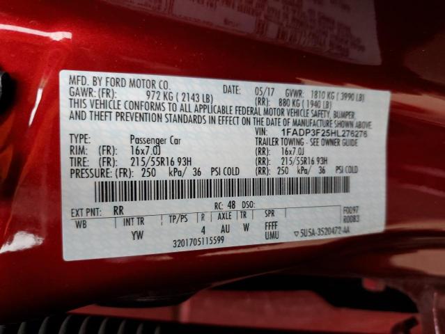 1FADP3F25HL276276 - 2017 FORD FOCUS SE RED photo 12