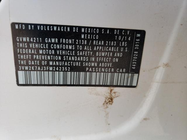 3VW2K7AJ3FM242352 - 2015 VOLKSWAGEN JETTA BASE WHITE photo 12