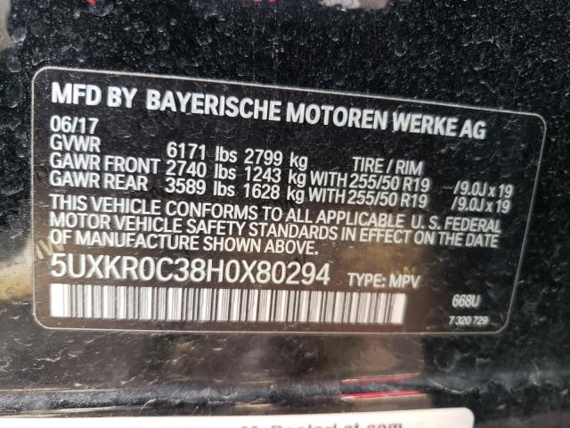 5UXKR0C38H0X80294 - 2017 BMW X5 XDRIVE35I BLACK photo 12