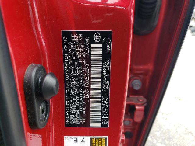 JTDKARFP0J3086098 - 2018 TOYOTA PRIUS PRIM წითელი ფოტო 13