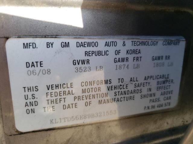 KL1TD56E89B321553 - 2009 CHEVROLET AVEO LS 灰色 照片 12