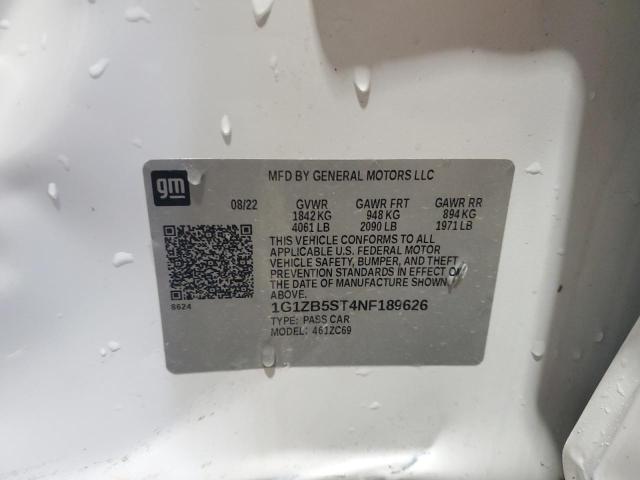 1G1ZB5ST4NF189626 - 2022 CHEVROLET MALIBU LS თეთრი ფოტო 12
