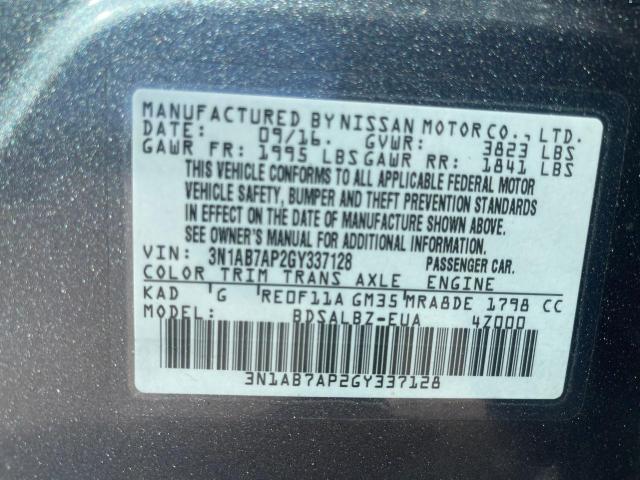 3N1AB7AP2GY337128 - 2016 NISSAN SENTRA S GRAY photo 10