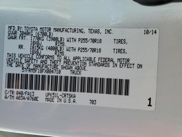 5TFRM5F18FX084710 - 2015 TOYOTA TUNDRA DOUBLE CAB SR/SR5 WHITE photo 13