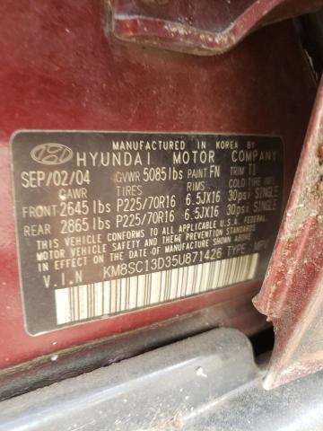 KM8SC13D35U871426 - 2005 HYUNDAI SANTA FE GLS RED photo 14