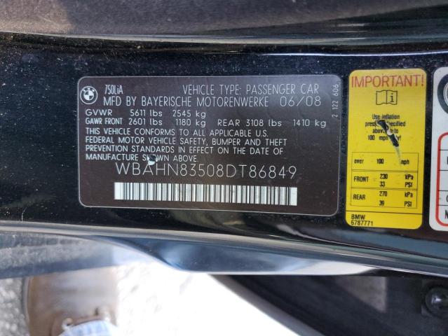 WBAHN83508DT86849 - 2008 BMW 750 LI BLACK photo 12