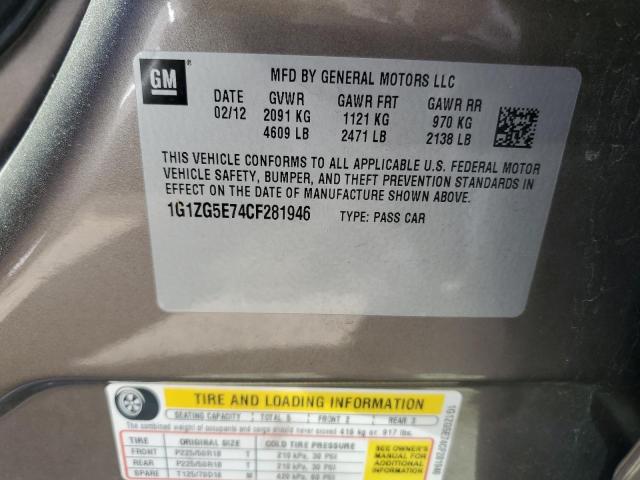 1G1ZG5E74CF281946 - 2012 CHEVROLET MALIBU LTZ ნაცრისფერი ფოტო 12