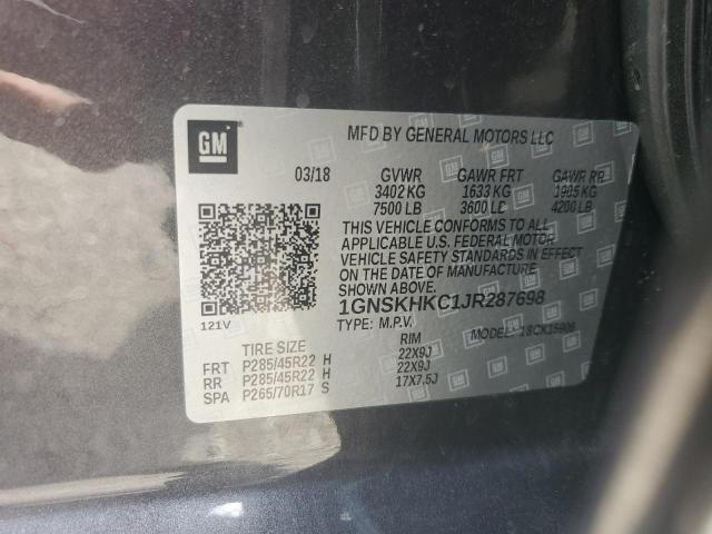 1GNSKHKC1JR287698 - 2018 CHEVROLET SUBURBAN K1500 LT GRAY photo 13