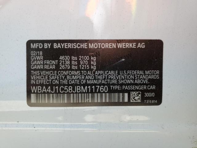 WBA4J1C58JBM11760 - 2018 BMW 430I GRAN COUPE WHITE photo 12