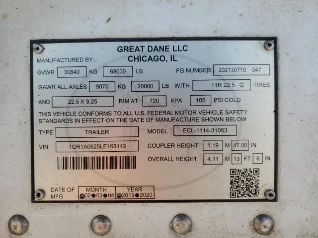 1GR1A0625LE168143 - 2020 GREAT DANE TRAILER REEFER WHITE photo 10