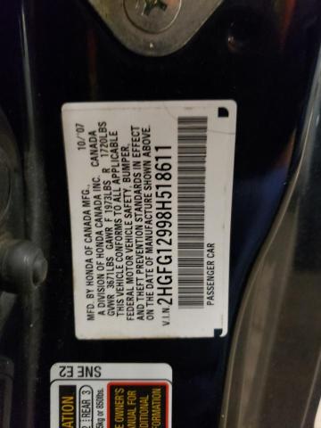 2HGFG12998H518611 - 2008 HONDA CIVIC EXL BLACK photo 12