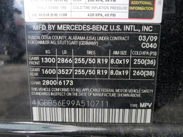 4JGBB56E99A510711 - 2009 MERCEDES-BENZ ML 350 BLACK photo 13
