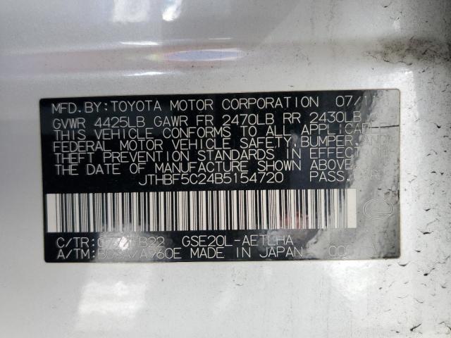 JTHBF5C24B5154720 - 2011 LEXUS IS 250 WHITE photo 12