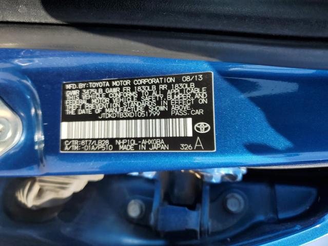 JTDKDTB3XD1051799 - 2013 TOYOTA PRIUS C BLUE photo 13