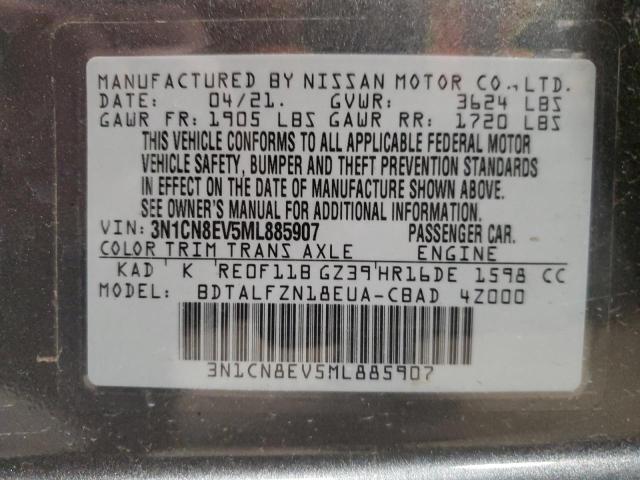 3N1CN8EV5ML885907 - 2021 NISSAN VERSA SV GRAY photo 12