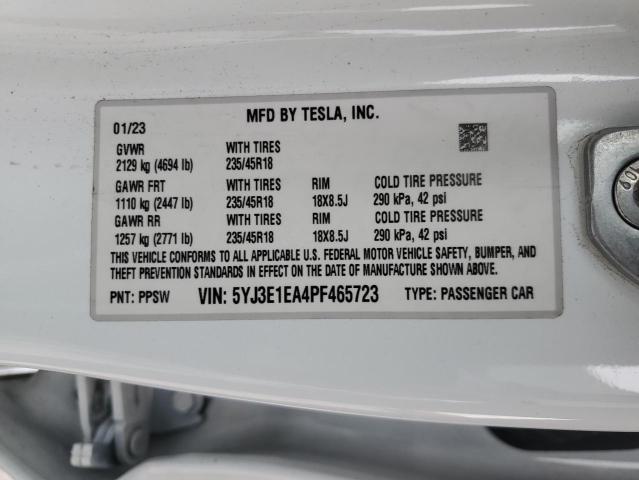 5YJ3E1EA4PF465723 - 2023 TESLA MODEL 3 白色 照片 13