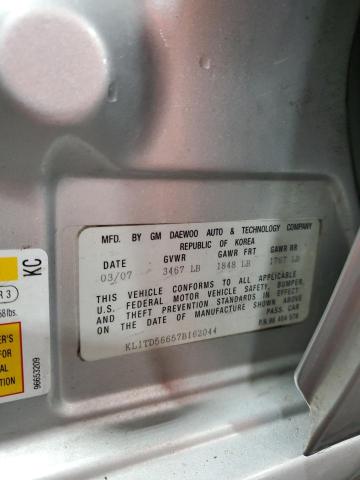 KL1TD56657B162044 - 2007 CHEVROLET AVEO BASE Gümüş foto 13