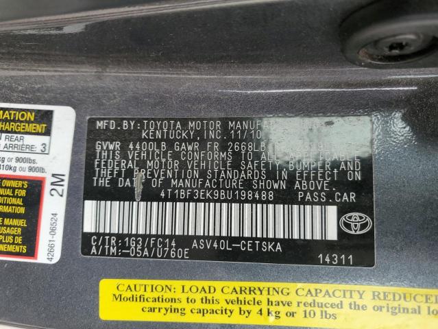 4T1BF3EK9BU198488 - 2011 TOYOTA CAMRY BASE GRAY photo 13