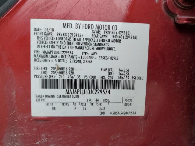 MAJ6P1UL0JC229574 - 2018 FORD ECOSPORT SE წითელი ფოტო 13