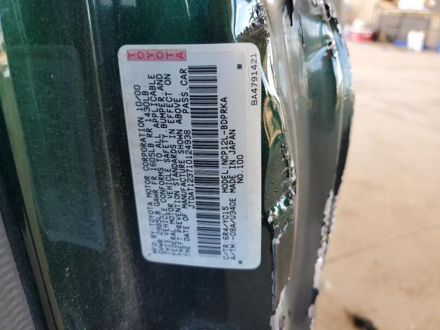 JTDAT123710124938 - 2001 TOYOTA ECHO GREEN photo 13