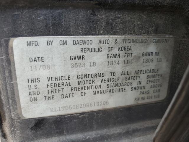 KL1TD56E29B618205 - 2009 CHEVROLET AVEO LS 黑色 照片 12