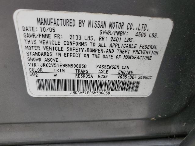 JNKCV51E96M506058 - 2006 INFINITI G35 GRAY photo 12