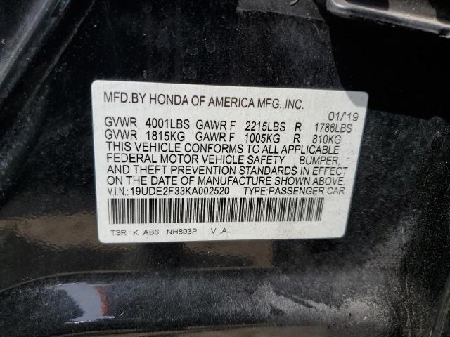 19UDE2F33KA002520 - 2019 ACURA ILX BLACK photo 12