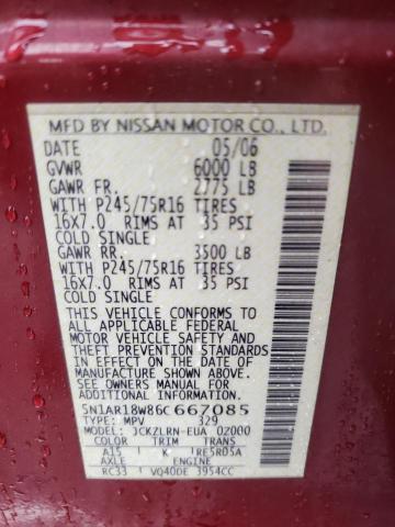 5N1AR18W86C667085 - 2006 NISSAN PATHFINDER LE RED photo 12
