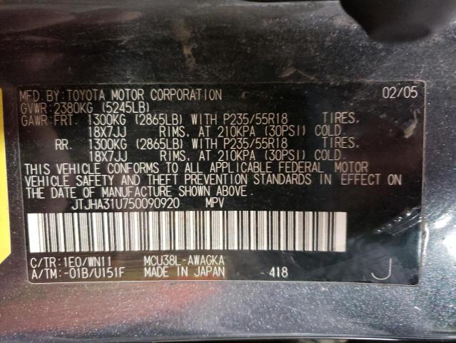 JTJHA31U750090920 - 2005 LEXUS RX 330 GRAY photo 12