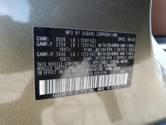 4S4BTGPD9L3221239 - 2020 SUBARU OUTBACK TOURING LDL Կանաչ լուսանկար 14
