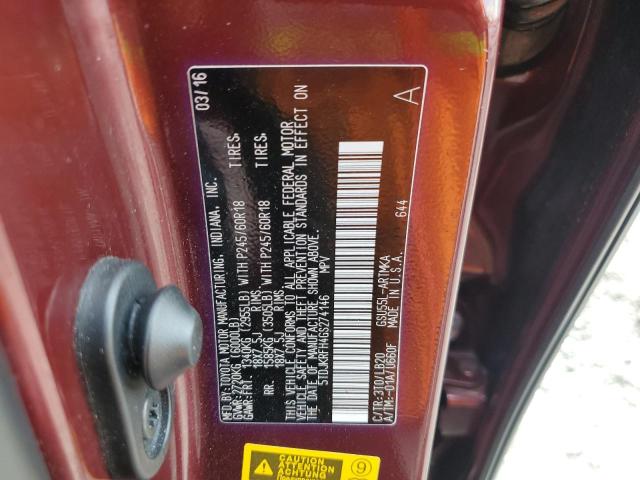 5TDJKRFH4GS274146 - 2016 TOYOTA HIGHLANDER XLE 勃艮第红 照片 14