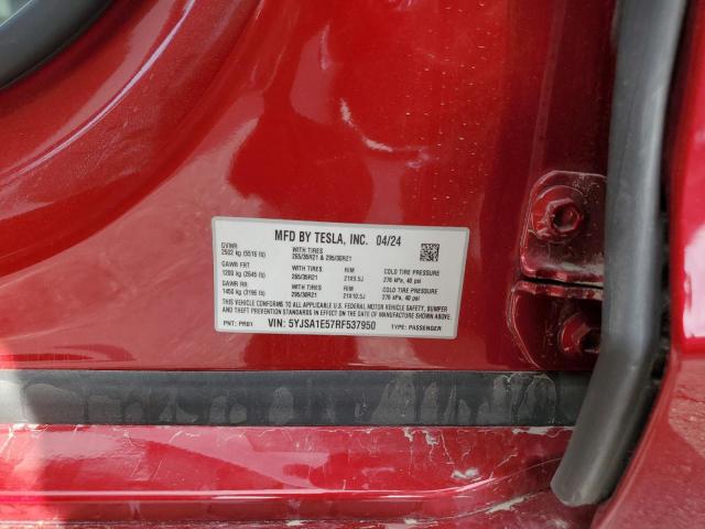 5YJSA1E57RF537950 - 2024 TESLA MODEL S RED photo 12