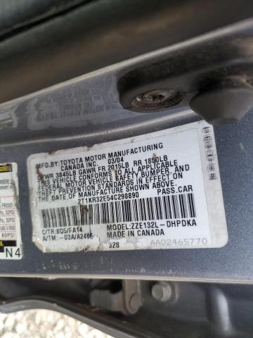 2T1KR32E54C298890 - 2004 TOYOTA COROLLA MA XR SILVER photo 12