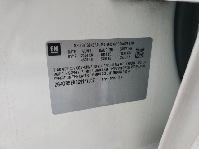 2G4GR5EK4C9167057 - 2012 BUICK REGAL CREAM photo 12