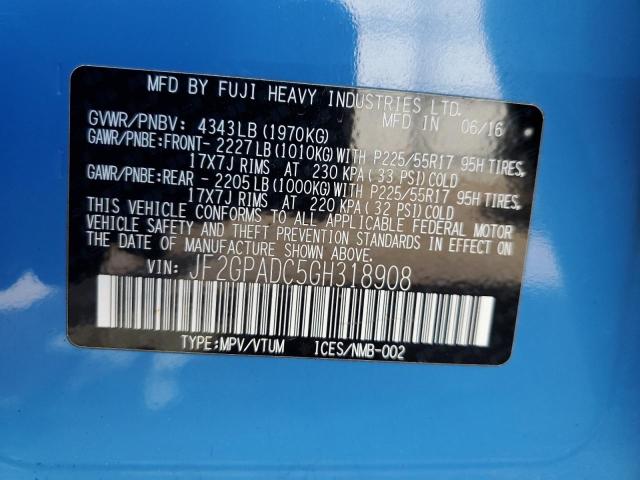 JF2GPADC5GH318908 - 2016 SUBARU CROSSTREK PREMIUM 蓝色 照片 12