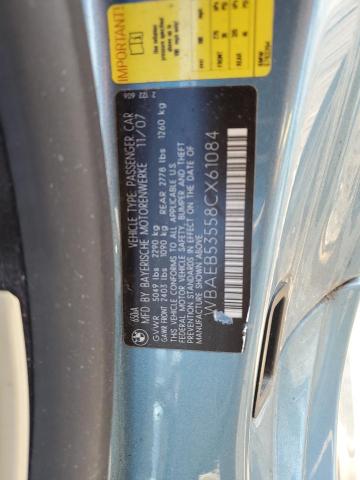 WBAEB53558CX61084 - 2008 BMW 650 I BLUE photo 12