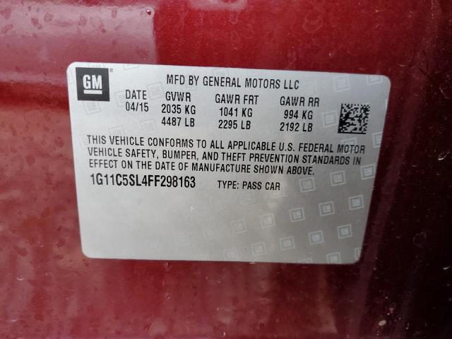 1G11C5SL4FF298163 - 2015 CHEVROLET MALIBU 1LT BURGUNDY photo 12