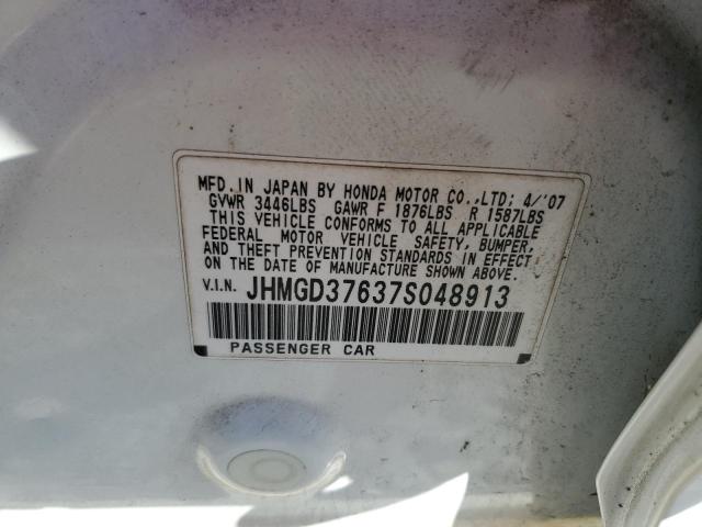 JHMGD37637S048913 - 2007 HONDA FIT S WHITE photo 12