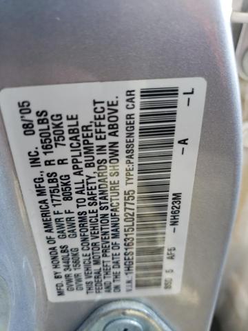 1HGES16315L027755 - 2005 HONDA CIVIC DX VP Gümüş foto 12