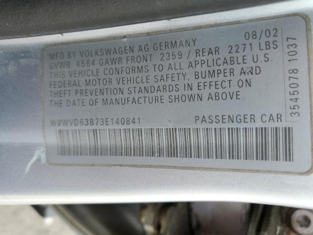 WVWVD63B73E140841 - 2003 VOLKSWAGEN PASSAT GLS SILVER photo 12